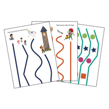 Load image into Gallery viewer, Three printable scissor sheets with various cutting lines and shapes designed for occupational therapy activities.