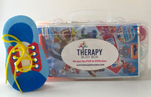 Load image into Gallery viewer, Therapy Busy Box pictured with blue shoe lace activity