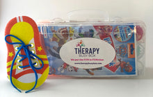 Load image into Gallery viewer, Therapy Busy Box pictured with yellow and orange shoe lace activity