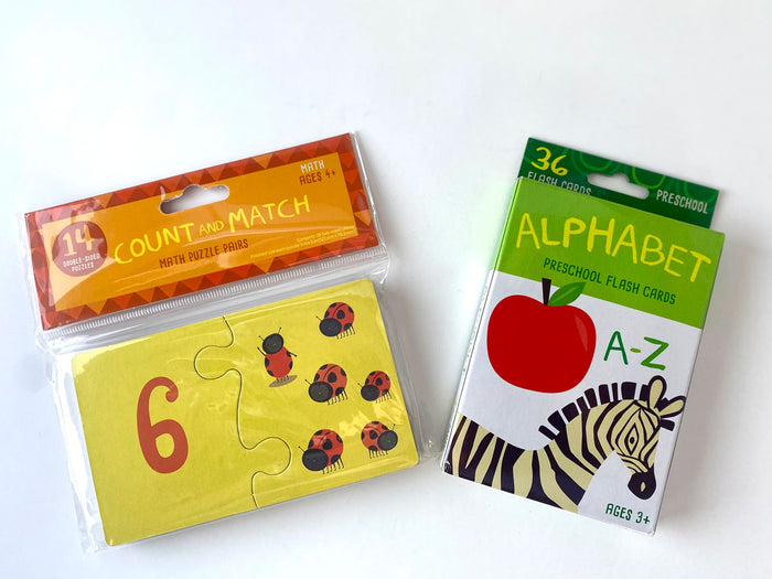 count and match puzzle and alphabet flashcards