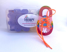 Load image into Gallery viewer, Therapy Busy Box pictured with red shoe lace activity
